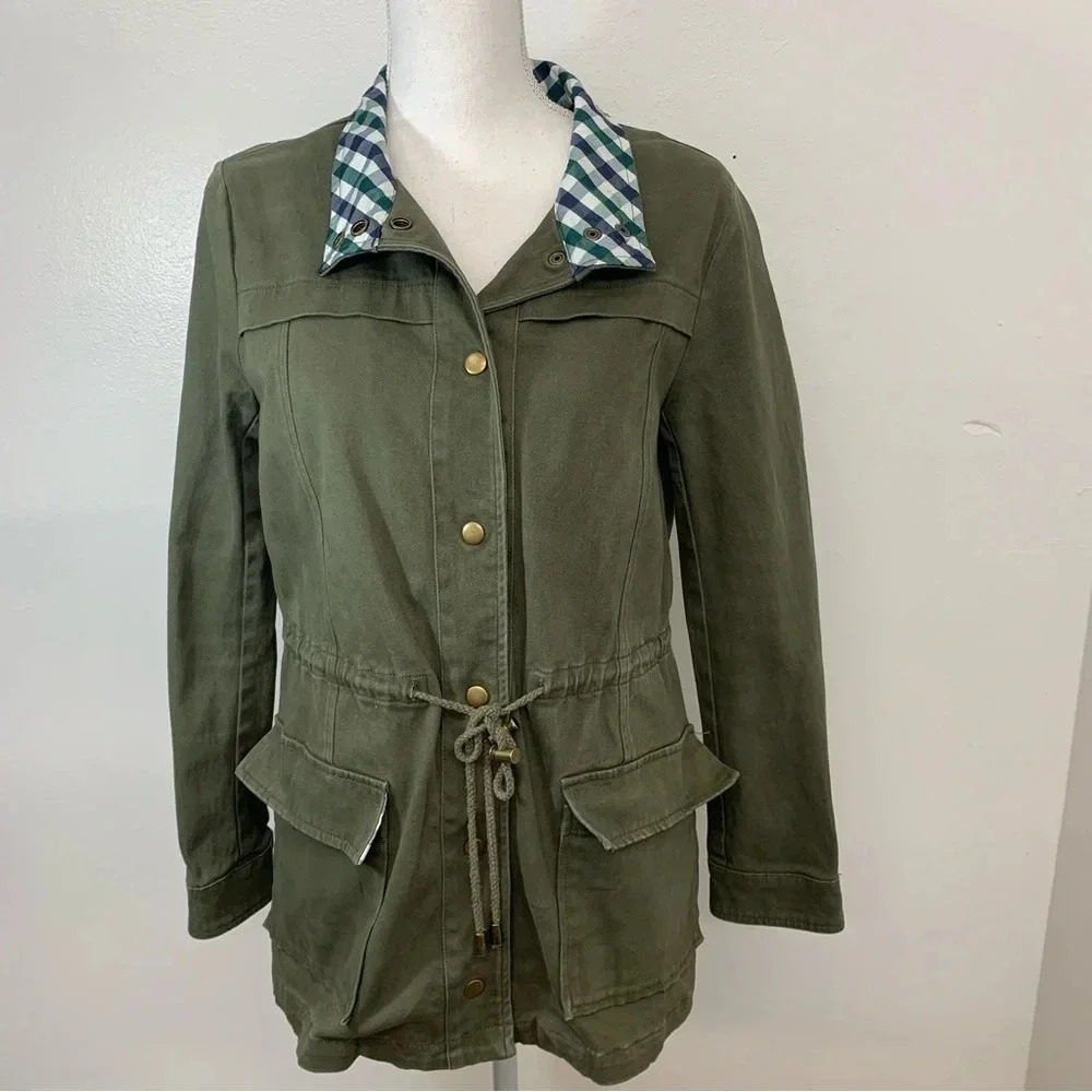Eden Society Jacket Woman Medium  Utility Chore Army Green Cinched Pockets Snaps